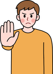 손바닥을 내밀며 단호한 표정을 짓는 남자