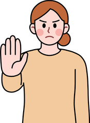 손바닥을 내밀며 단호한 표정을 짓는 여자