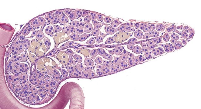 Microscopic Image of Pancreatic Tissue Showing Islets of Langerhans and Acinar Cells for Histology Studies and Medical Research Detailed View of Endocrine and Exocrine Functions