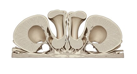 Anatomical Skull Illustration Detailed Internal Bone Structure View Showing Cranial Cavity and Sinus Arrangement for Medical and Educational Use Skeletal Framework