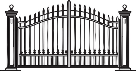 Vector image: ornamental iron gate, black and white illustration eps silhouette
