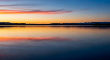 Obraz premium Dramatic Sunset Reflection Calm Lake Water Horizon Serenity