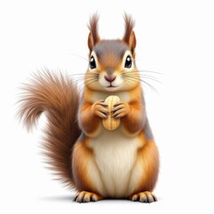 Obraz premium Cute cartoon squirrel holding a peanut nut isolated on white background
