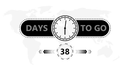 38 Days to go countdown timer icon.Minimal countdown timer animation days to go.Count time display with numbers sale, label button ,promotion clock sign business concept.