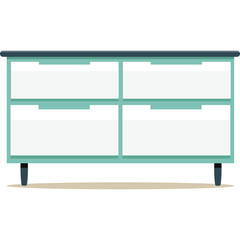 Mint Green Four Drawer Dresser With Dark Top and Black Legs Isolated On Transparent Background