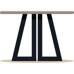 Modern Minimalist Console Table With Trapezoidal Black Legs And Light Brown Top Surface Isolated On White Background Studio Shot