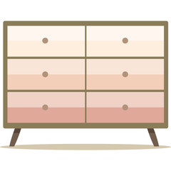 Modern Light Brown Six Drawer Dresser With Angled Legs And Circular Pulls In Soft Pastel Gradient On Transparent Background Ideal For Interior Design And Furniture Concepts