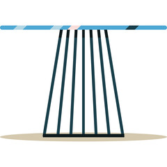 Modern minimalistic abstract table with blue and white geometric patterned top and dark blue legs on a beige ground with transparent background