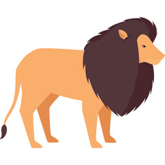 Majestic Male Lion With Dark Mane Standing Proudly During Daytime With Clean Flat Design Style and Transparent Background
