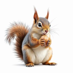 Obraz premium Cute squirrel holding a nut isolated on white background