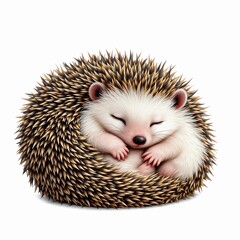 Obraz premium Cute sleeping hedgehog curled up in a ball isolated on white background