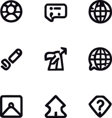 Collection of Black and White Line Art Icons Representing Various Concepts
