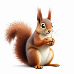 Obraz premium Cute cartoon squirrel holding a nut isolated on white background