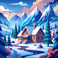 Naklejka premium winter landscape with trees and mountains