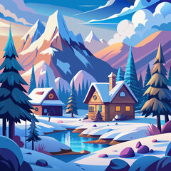 Naklejka premium winter landscape with trees and mountains