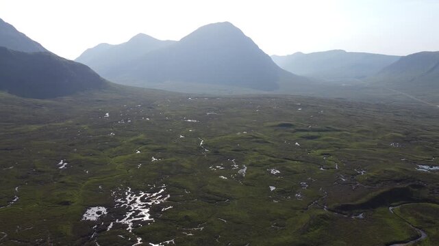 Aerial view Pass of Glen Coe Glen Etive Scottish Highlands UK