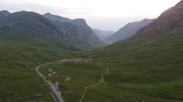 Aerial view Pass of Glen Coe Scottish Highlands UK