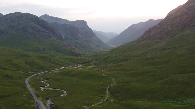 Aerial view Pass of Glen Coe Scottish Highlands UK