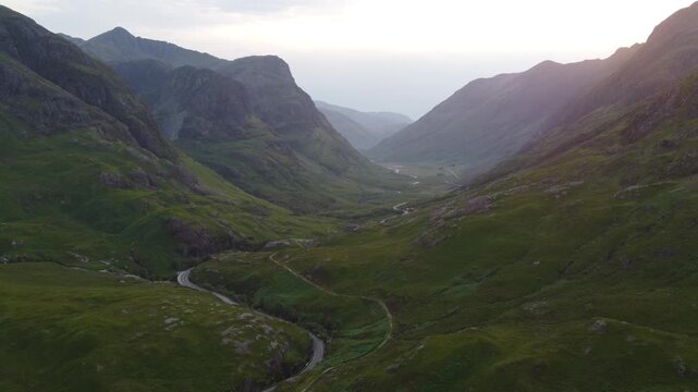Aerial view Pass of Glen Coe Scottish Highlands UK