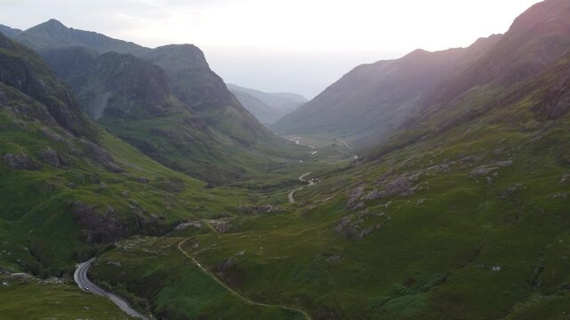 Aerial view Pass of Glen Coe Scottish Highlands UK