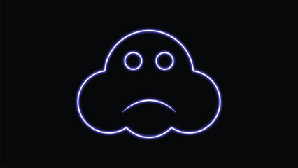 Neon Sad Face Icon on Dark Background