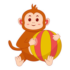 Baby Monkey Cartoon Character on White Background. Vector Illustration