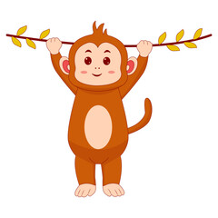 Baby Monkey Cartoon Character on White Background. Vector Illustration