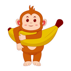 Baby Monkey Cartoon Character on White Background. Vector Illustration