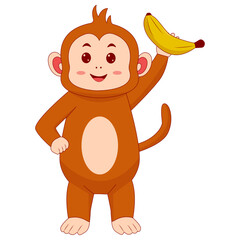 Baby Monkey Cartoon Character on White Background. Vector Illustration