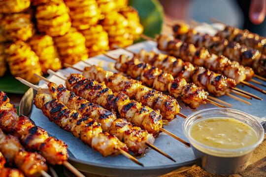 Grilled Isaw Street Stall with Vinegar Sauce at Filipino Night Market