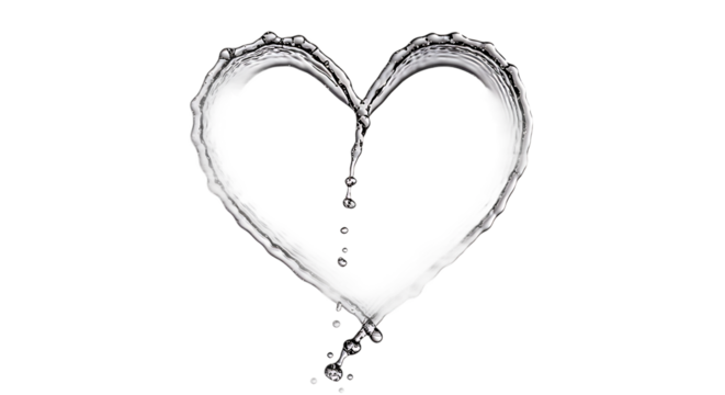 Water heart shape isolated on transparent background for valentine s day concept