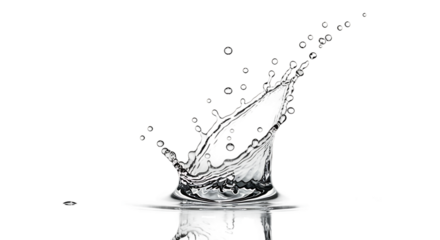 Dramatic water splash in black and white isolated on transparent background
