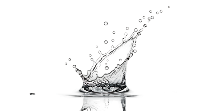 Dramatic water splash in black and white isolated on transparent background