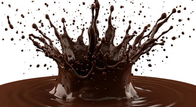 Chocolate splash crown isolated on transparent background for food and beverage design