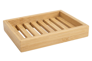 Rectangular natural bamboo soap dish isolated on white background