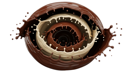 Chocolate and milk swirl splash isolated on transparent background for design elements