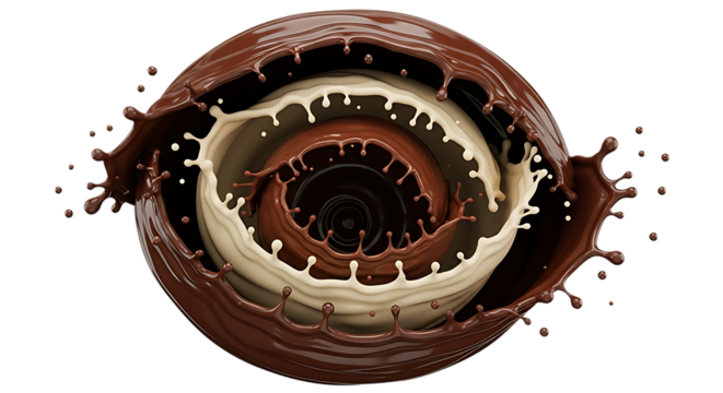 Chocolate and milk swirl splash isolated on transparent background for design elements