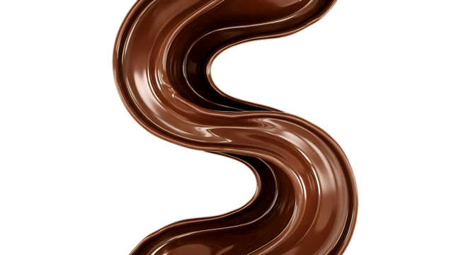 Shiny chocolate swirl or flowing liquid isolated on transparent background