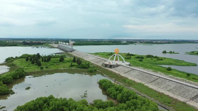 Golden Dragon Double Spitball Bridge Zhanjiang China Aerial View Modern Architecture Water Crossing