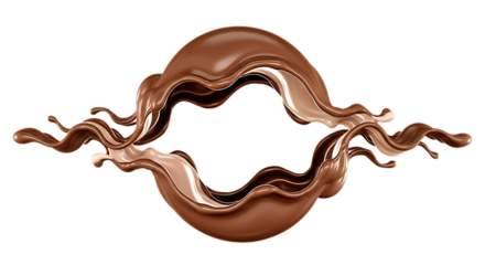 Chocolate splash ring abstract shape isolated on transparent background