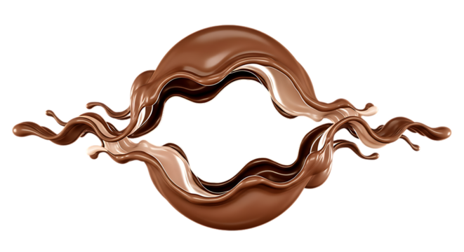 Chocolate splash ring abstract shape isolated on transparent background