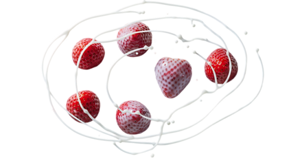 Strawberries arranged in a circle with white chocolate drizzle isolated on transparent background