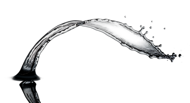 Water splash arc isolated on transparent background in black and white