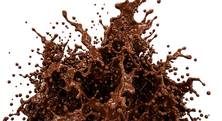 Dynamic coffee splash with droplets and bubbles isolated on transparent background