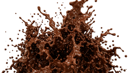 Dynamic coffee splash with droplets and bubbles isolated on transparent background