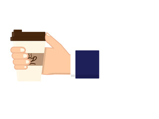 Hand holding a coffee cup on a transparent background. Simple break time concept. Clean minimal coffee moment.