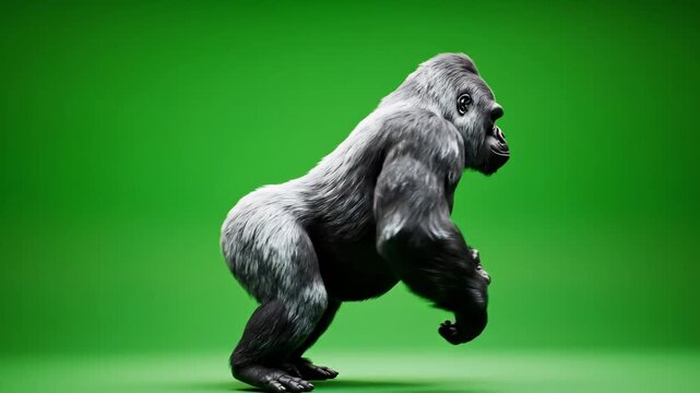 Powerful Gorilla Stance on Green Screen - Majestic Wildlife.