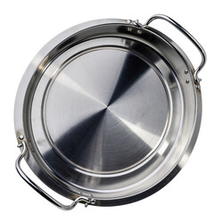 Stainless Steel Pot with Handles Isolated on Transparent Background Top View Studio Lighting