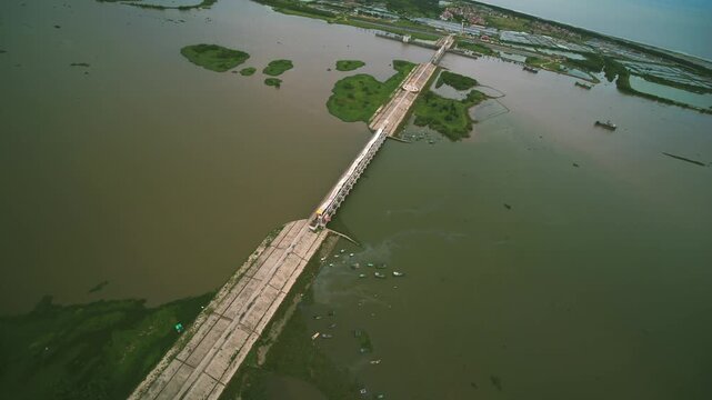 Dragon Bridge Zhanjiang China Aerial View Wetland Crossing Water Infrastructure