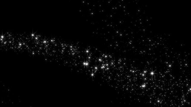 white light trail with sparkle stars glitters alpha channel loop animation,Christmas shiny glowing particles isolated social media motion design element	